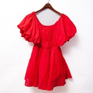 Princess Polly Red Off Shoulder Mini Dress Puff Sleeve Babydoll Fit Flare NWT 6